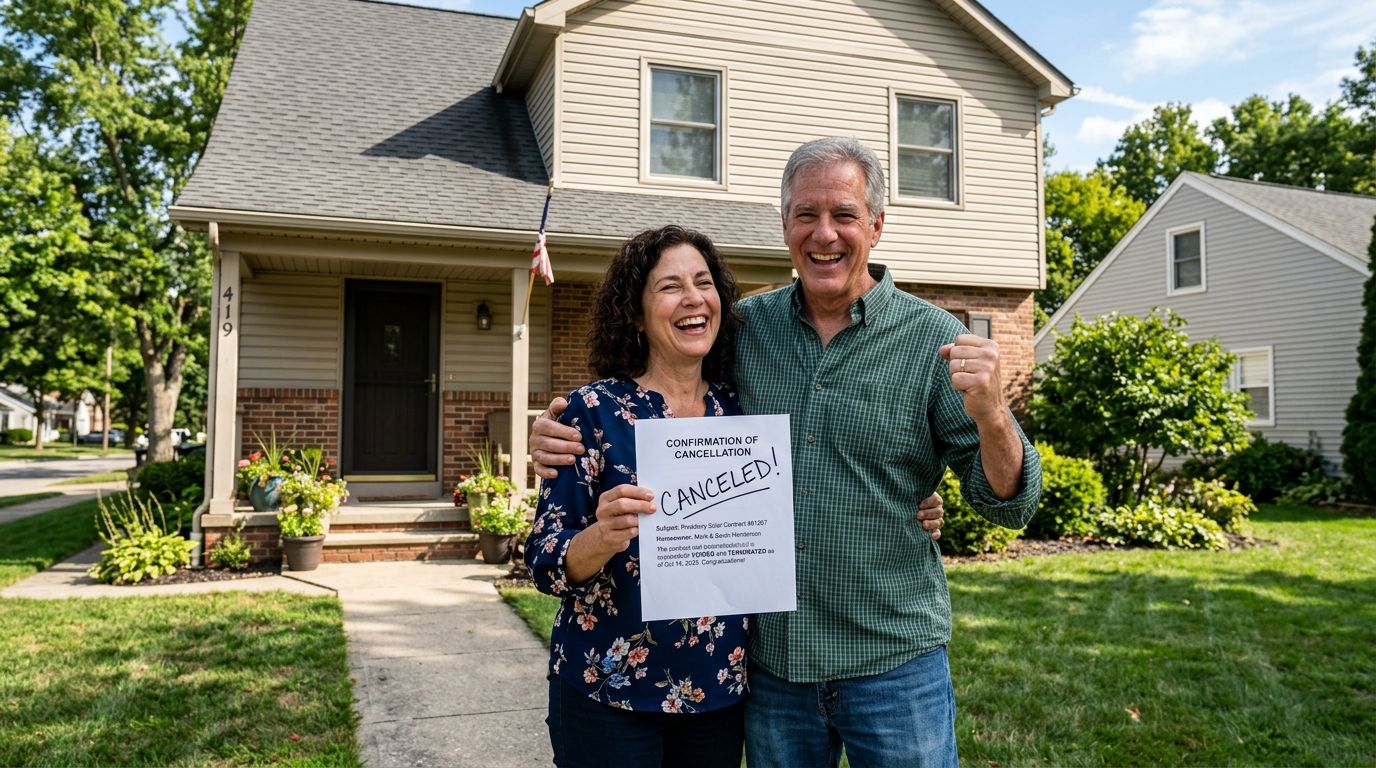 Homeowners celebrating their solar contract cancellation
